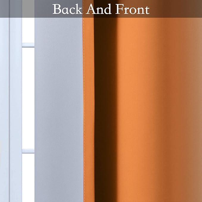 SimpleHome Ombre Room Darkening Curtains for Living Room, Light Blocking Gradient Orange to Greyish White Thermal Insulated Grommet Window Curtains Drapes for Bedroom, 2 Panels, 42x63 inches Length