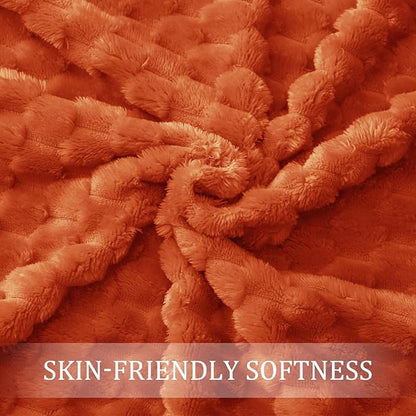 Exclusivo Mezcla Fleece Twin Blanket for Bed, Extra Large Fuzzy Burnt Orange Bed Blankets, Soft Cozy Plush Sofa Throws for All Seasons, 60x80 Inches