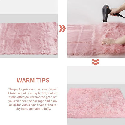 Ciicool Faux Sheepskin Rug Soft Faux Fur Rugs Pink Fluffy Rugs Chair Couch Cover Cute Fuzzy Rug for Girls Bedroom Floor Sofa Living Rroom 2x3 Feet