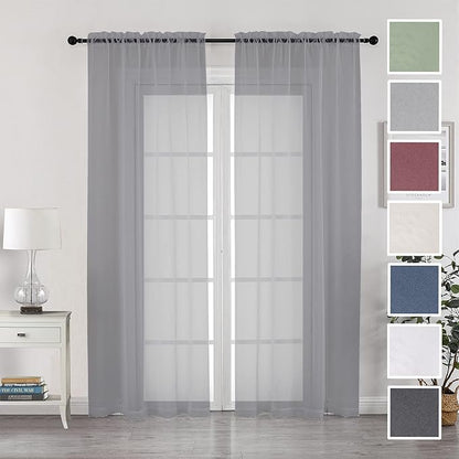 Chyhomenyc Extra Long Sheer Curtain Panels 96 Inches, 2 PCS, Voile Top Dual Rod Pockets Soft Touching Window Drapes Treatment for Children Room/Bedroom/Living Room/Hotel, 42W x 96L inch, Charcoal Grey