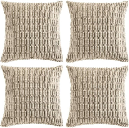 Fancy Homi 4 Packs Taupe Decorative Throw Pillow Covers 22x22 Inch for Living Room Couch Bed, Rustic Modern Farmhouse Boho Home Decor, Soft Plush Corduroy Cute Square Accent Cushion Case 55x55 cm