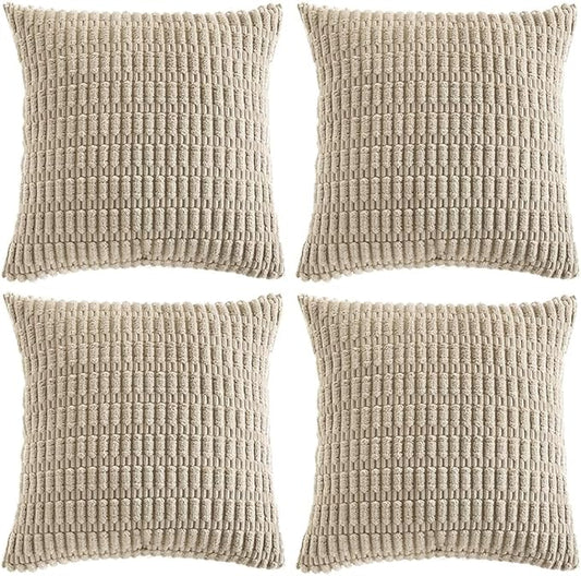 Fancy Homi 4 Packs Taupe Decorative Throw Pillow Covers 26x26 Inch for Living Room Couch Bed, Rustic Modern Farmhouse Boho Home Decor, Soft Plush Corduroy Cute Square Accent Cushion Case 60x60 cm