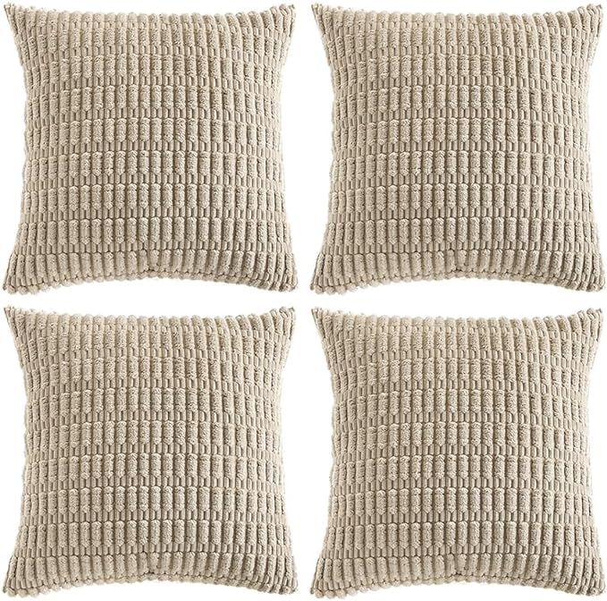 Fancy Homi 4 Packs Taupe Decorative Throw Pillow Covers 20x20 Inch for Living Room Couch Bed Sofa, Modern Farmhouse Boho Home Decor, Soft Plush Corduroy Square Cute Accent Cushion Case 50x50 cm