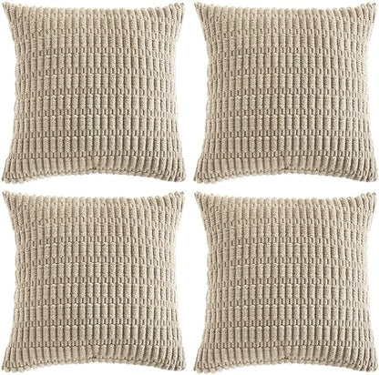 Fancy Homi 4 Packs Taupe Decorative Throw Pillow Covers 20x20 Inch for Living Room Couch Bed Sofa, Modern Farmhouse Boho Home Decor, Soft Plush Corduroy Square Cute Accent Cushion Case 50x50 cm