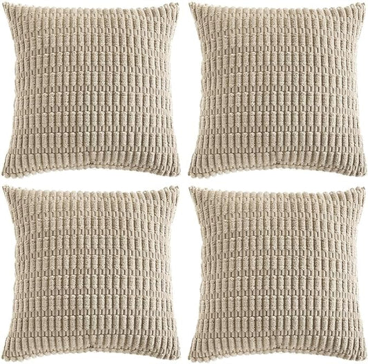 Fancy Homi 4 Packs Taupe Decorative Throw Pillow Covers 20x20 Inch for Living Room Couch Bed Sofa, Modern Farmhouse Boho Home Decor, Soft Plush Corduroy Square Cute Accent Cushion Case 50x50 cm