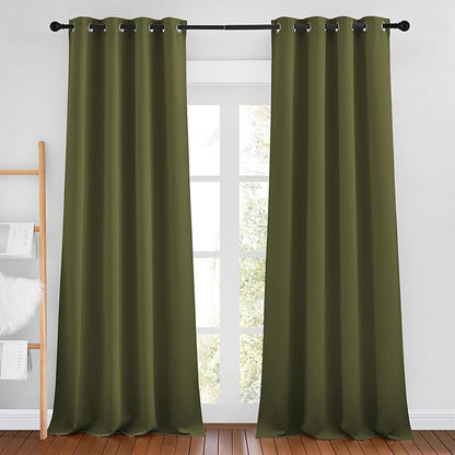 NICETOWN Olive Curtains 96 inches Long, Grommet Thermal Insulated Room Darkening Curtains Privacy Window Treatments for Boys Room/Living Room, W46 x L96, 2 Panels