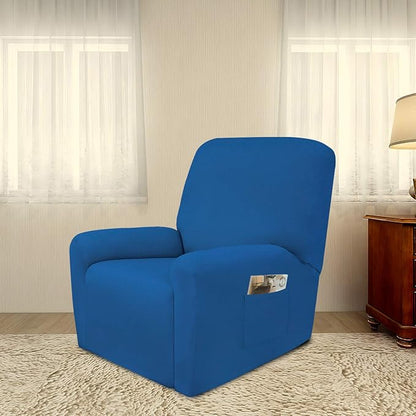 PureFit Super Stretch Chair Sofa Slipcover with Pocket – Spandex Non Slip Soft Couch Sofa Cover, Washable Furniture Protector with Elastic Bottom for Kids, Pets （Recliner, Classic Blue）