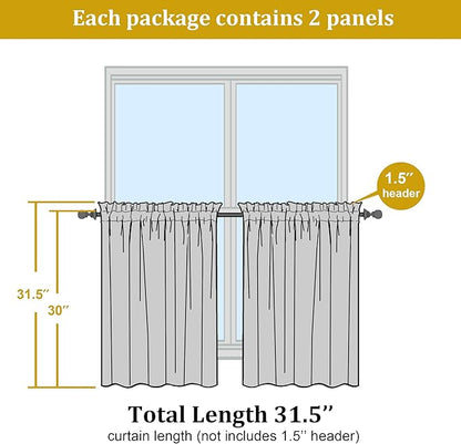 OWENIE Short Lemon Sheer Curtains 30 Inch Length 2 Panels Set, Kitchen Curtains Tiers Light Filtering Rod Pocket Cafe Curtain for Basement Bathroom Small Half Window, 42" W x 30" L, Lemon