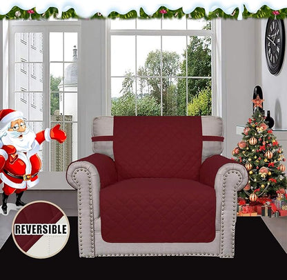Easy-Going Chair Sofa Slipcover Reversible Sofa Cover Water Resistant Couch Cover Furniture Protector Cover with Elastic Straps for Pets Kids Children Dog Cat (Chair, Christmas Red/Ivory)