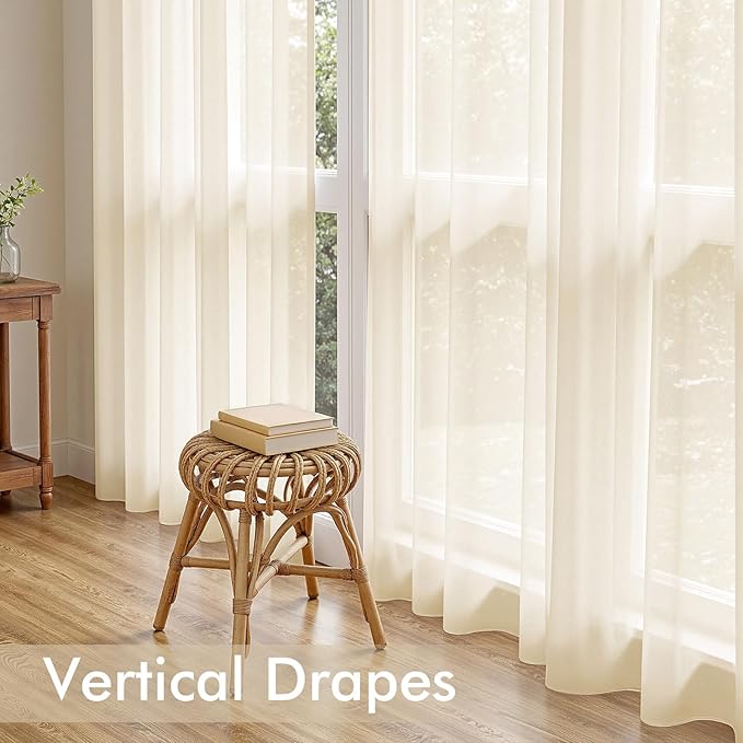 MIULEE Butter Cream Sheer Curtains 102 Inches Long, 4 Panels Set, Light Filtering Rod Pocket Voile Drapes for Living Room and Bedroom, Airy Soft Fabric Window Treatments, 42 x 102 Inches