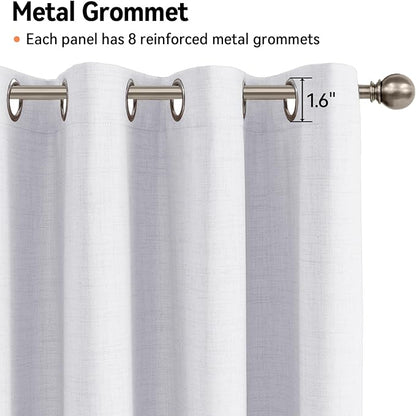 100% Blackout Shield Linen Blackout Curtains for Bedroom, Bright White Grommet Curtains for Living Room, Thermal Insulated Room Darkening Drapes for Nursery, Boho Home Decor, 50" W x 63" L, 2 Panels