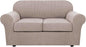 H.VERSAILTEX 3 Piece Stretch Sofa Covers for 2 Cushion Loveseat Couch Covers for Living Room Furniture Cover (Base Cover Plus 2 Seat Cushion Covers) Thicker Jacquard Fabric(Medium Sofa, Sand)