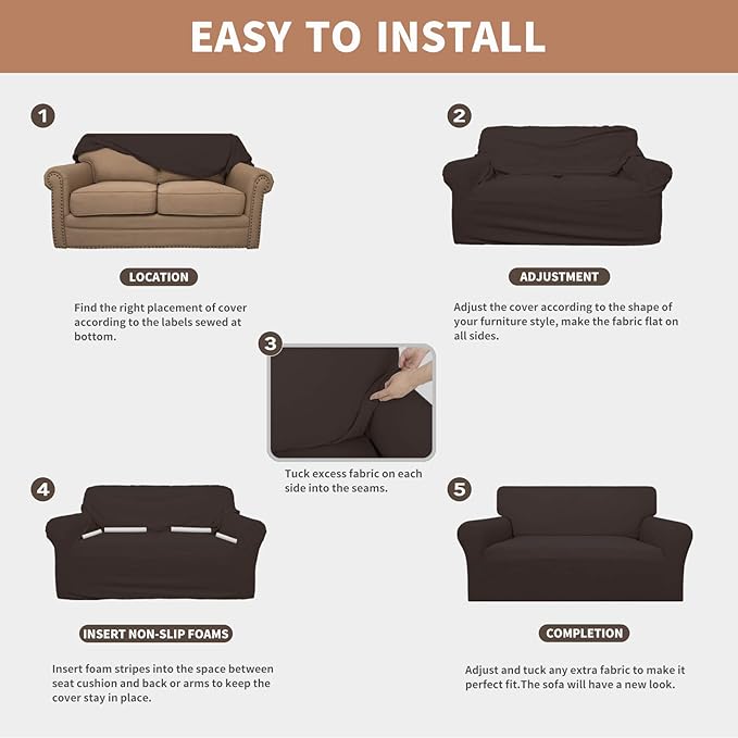 Easy-Going 100% Waterproof Loveseat Couch Cover, Dual Waterproof Sofa Cover, Stretch Jacquard Sofa Slipcover, Leakproof Furniture Protector for Kids, Pets, Dog and Cat (Loveseat, Chocolate)