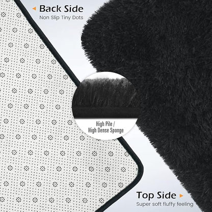 Amearea Premium Soft Fluffy Area Rug Modern Shag Carpet, 3x5 Feet, Fuzzy Shaggy Rugs for Bedroom Living Room Teen Apartment Decor, Comfortable Indoor Furry Dorm Carpets, Black