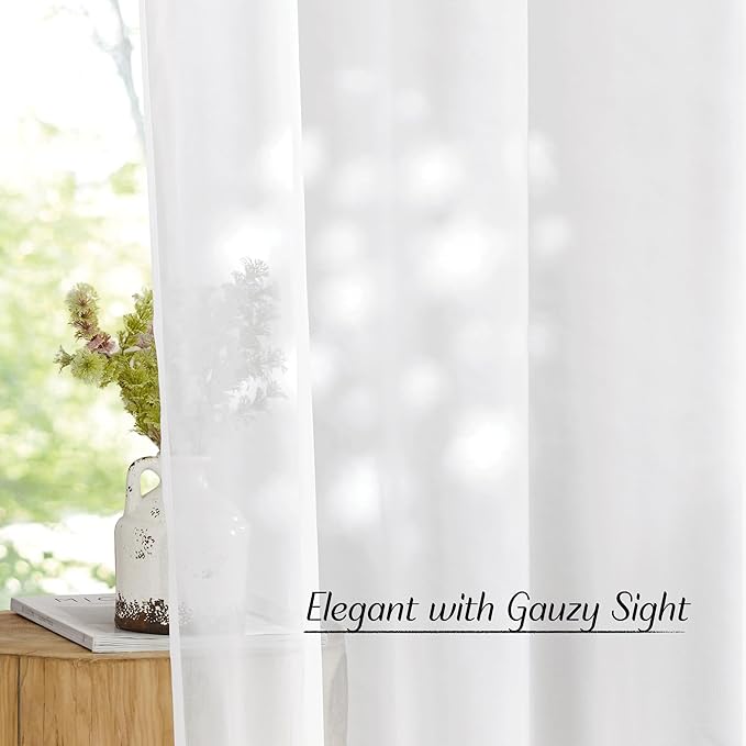 NICETOWN Sheer Window Curtain Panels - Ivory Eyelet Top Solid Voile for Kitchen/Hotel, 2 Pieces, 54 Wide x 84-inch Length