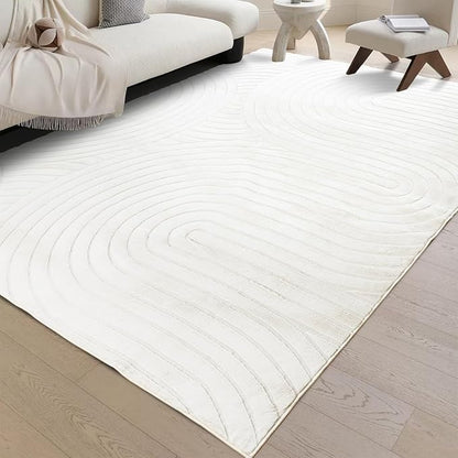 Washable Area Rugs 5x7 Rugs for Living Room Cream Faux Rabbit Fur Rug for Bedroom Faux Sheepskin Rug Teen Room Home Décor (Cream, 5x7)…
