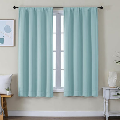 Simplebrand Ava Aqua Blackout Curtains for Bedroom 63 Inch Length 2 Panels Set, Nursery Thermal Insulated Energy Saving Rod Pocket Window Treatment Curtains Blackout Drapes, W40 x L63 Inch, Aqua