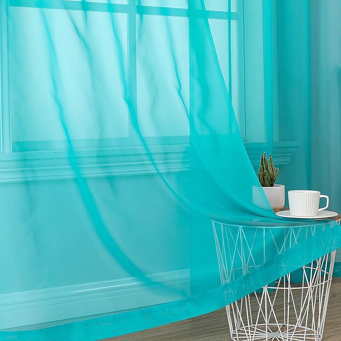 OVZME Turquoise Sheer Curtains 2 Panel Sets 84" Inch Length - Transparent Light Weight Soft Window Panels for Study Room/Living Room/Bedroom, Per Panel W42 X L84 inches, 1 Pair