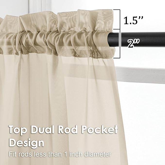 OVZME Tapue Sheer Curtains 78 Inches Long 2 Panels - Soft Light Filtering Window Sheer Panels for Living Room/Bedroom, Top Dual Rod Pocket, 1 Pair, Each 42Wx78L Inches