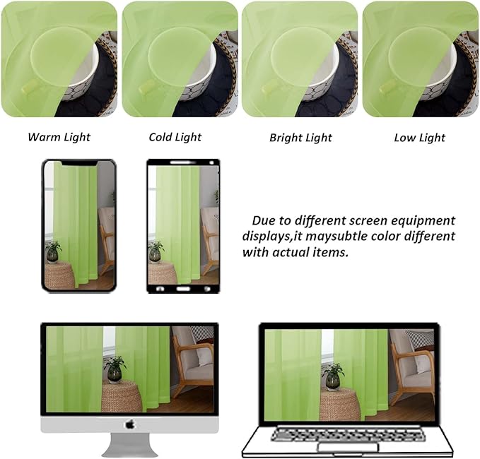Chyhomenyc Sheer Curtains 54 Inch Long 2 Panels Set, Light Filtering Short Soft Airy Short Cafe Curtains, Modern Rod Pocket for Dinning Living Room Bedroom, Each 42Wx54L in, 2PCS, Lime