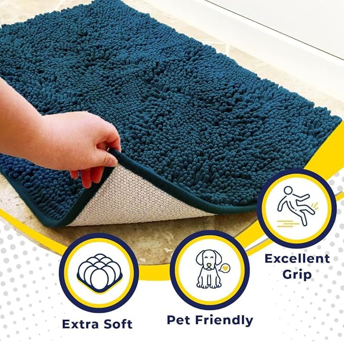 Muddy Mat® | Super Absorbent Door Mat Indoor, Microfiber Quick Dry Chenille Entryway Rug, Non-Slip Front Door Mat, Indoor Mats for Entryway, Machine Washable Pet Rug, Atlantic Blue 24"x120"