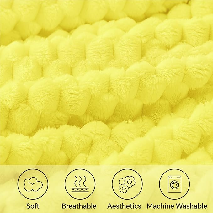 BEDELITE Fleece Throw Blanket for Couch & Bed - 3D Jacquard Decorative Amber Yellow Blanket, Super Soft and Cozy Warm Fuzzy Blanket All Seasons Suitable, 60x80Inches