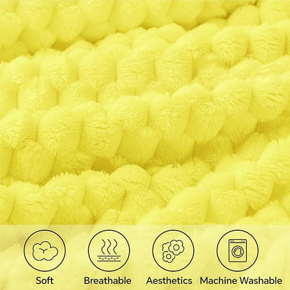 BEDELITE Fleece Throw Blanket for Couch & Bed - 3D Jacquard Decorative Amber Yellow Blanket, Super Soft and Cozy Warm Fuzzy Blanket All Seasons Suitable, 60x80Inches