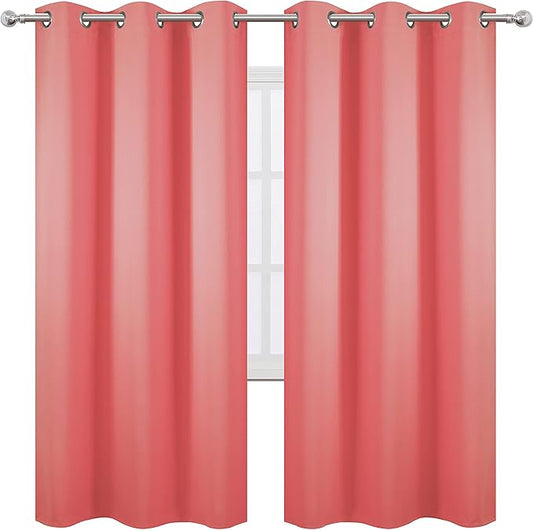 LEMOMO Coral Thermal Blackout Curtains/42 x 72 Inch/Set of 2 Panels Room Darkening Curtains for Bedroom