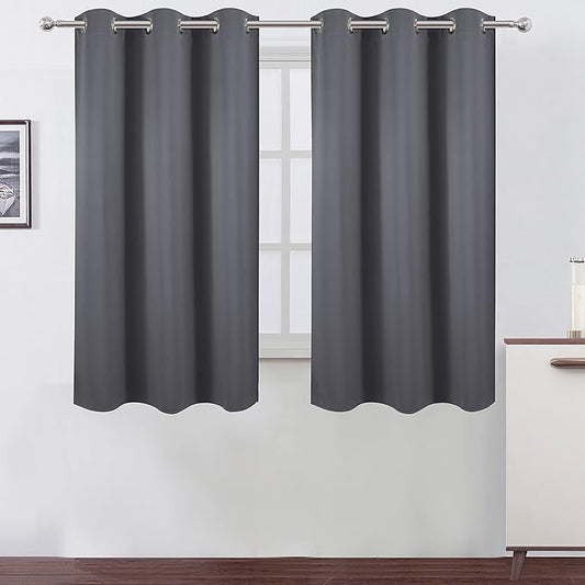 LEMOMO Grey Blackout Curtains for Bedroom Room Darkening Curtains/38 x 54 Inch Long Set of 2 Panels Draperies Thermal Insulated Living Room Curtains