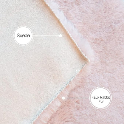 ORINOVA Pink Fuzzy Washable Furry Area Rugs for Living Room Faux Rabbit Fur Nursery Rug for Bedroom 2x4 Runner Rug