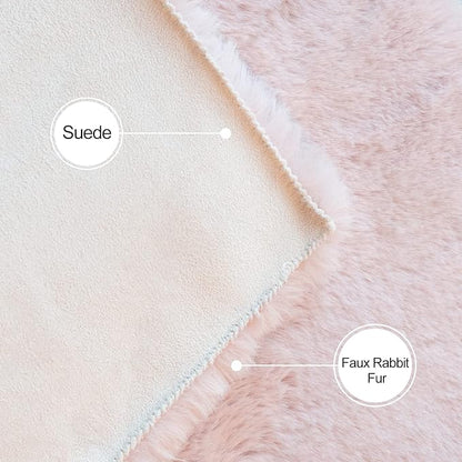 ORINOVA Small Pink Fuzzy Faux Rabbit Shaggy Fur Rug Furry Washable Runner Rug 2x6 Fluffy Rugs for Bedroom Living Room Nursery Rugs Teen Room Décor