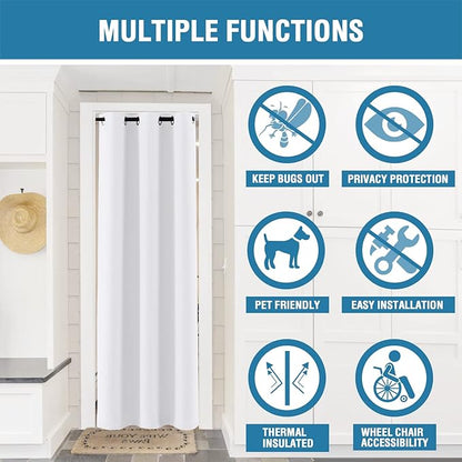 H.VERSAILTEX Doorway Curtain Blackout Closet Door Curtain Room Divider Window Treatment Curtain for Bedroom Thermal Insulated Privacy Drape Soundproof Grommet, 42 x 80 inches, 1 Panel, White