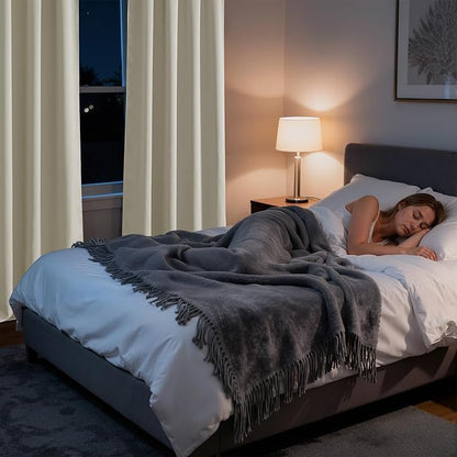 RYB HOME Bedroom Blackout Curtains 84 inches Long, 100% Blackout Thermal Insulated Noise Reducing Curtains for Living Room Nursury, 42 inches Wide by 84 inches Long, Natural