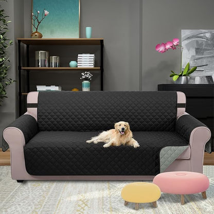 U-NICE HOME Reversible Sofa Cover Couch Cover for Dogs with Elastic Straps Water Resistant Furniture Protector for Pets Couch Cover for 3 Cushion Couch (Sofa, Black/Grey)