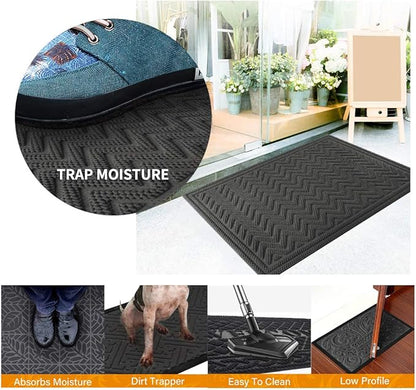 Mibao Front Door Mat, Dirt Trapper Welcome Mat for Outdoor Indoor, Non-Slip Waterproof Doormat, Durable Machine Washable Low Profile Entry Rug for Back Door Outside Patio, 24" x 36", Gray Wave