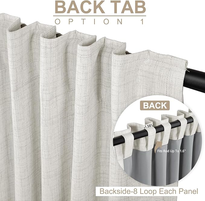 100% Blackout Shield Linen Blackout Curtains for Bedroom 90 Inches Long, Back Tab/Rod Pocket Living Room Drapes, Thermal Insulated Blackout Curtains 2 Panels Set, 50" W x 90" L, Beige