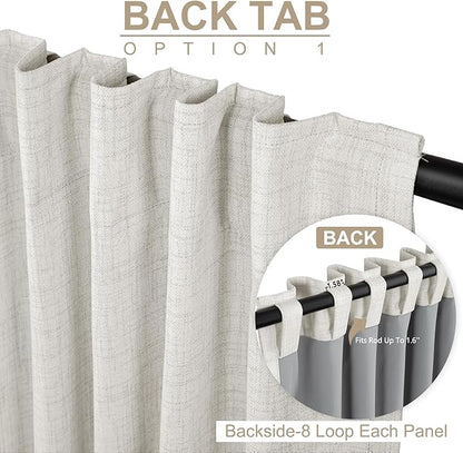 100% Blackout Shield Linen Blackout Curtains for Bedroom 63 Inches Long, Back Tab/Rod Pocket Living Room Drapes, Thermal Insulated Blackout Curtains 2 Panels Set, 50" W x 63" L, Beige