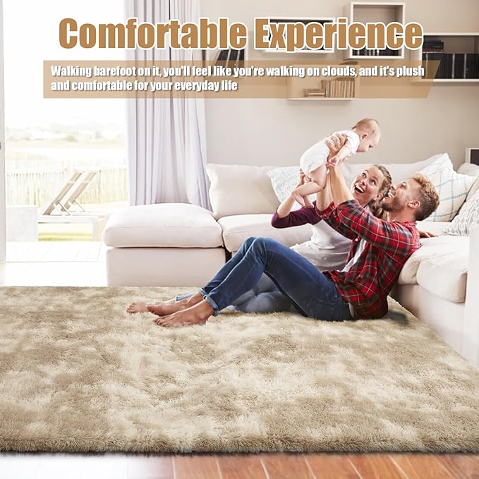 Ultra Soft Fluffy Area Rugs for Bedroom Living Room 10x14, Nursery Rug, Non-Slip Carpet for Kids Dorms Decor, Shaggy Bedside Rug, Mottling Beige