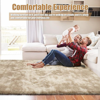 Ultra Soft Fluffy Area Rugs for Bedroom Living Room 10x14, Nursery Rug, Non-Slip Carpet for Kids Dorms Decor, Shaggy Bedside Rug, Mottling Beige