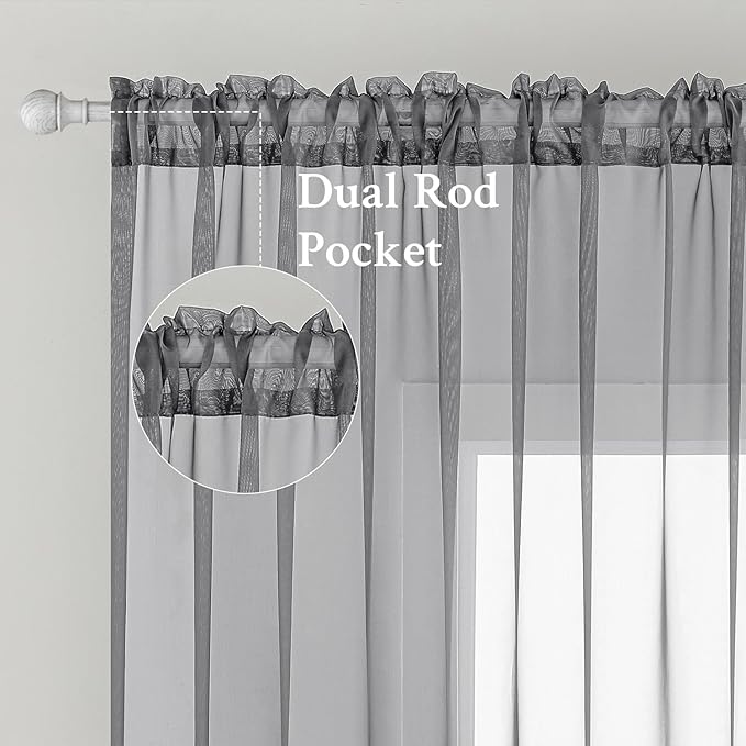 MIULEE 2 Panels Solid Color Sheer Window Curtains Elegant Window Voile Panels/Drapes/Treatment for Bedroom Living Room (54X54 Inches Charcoal Grey)