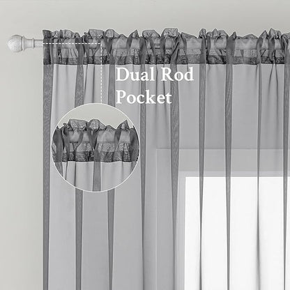 MIULEE 2 Panels Solid Color Sheer Window Curtains Elegant Window Voile Panels/Drapes/Treatment for Bedroom Living Room (54X54 Inches Charcoal Grey)