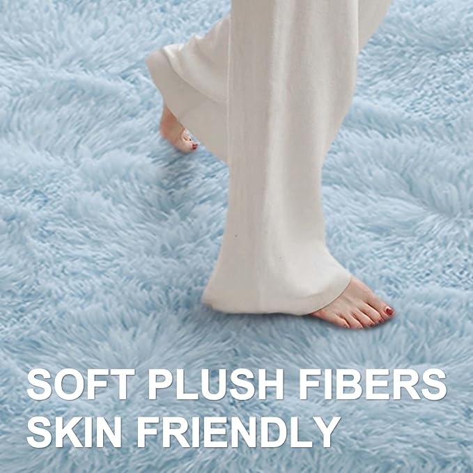 4x6 Ft Shag Rugs for Bedroom Living Room, Ultra Soft Fluffy Furry Area Rugs for Indoor Floor, Aesthetic Carpet for Kids Home Decor (Light Blue)