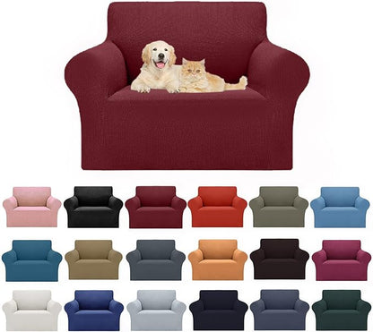 Cupuamon 2026 New Stretch Chair Sofa Slipcovers Couch Cover for 1 Seater Furniture Protector Sofa Covers with Elastic Bottom Jacquard Fabric Small Checks for Pets, Kids - Dark Red