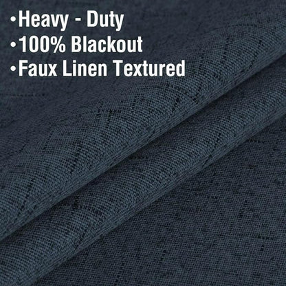 H.VERSAILTEX Primitive Linen Blackout Curtains with Burlap Fabric and White Thermal Insulated Liner, Grommet Top Curtains for Living Room/Bedroom (2 Panels, 42 x 54 Inch, Navy)