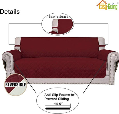 Easy-Going 4 Seater Sofa Slipcover Reversible Sofa Cover Water Resistant Couch Cover with Foam Sticks Elastic Straps Furniture Protector for Pets Children Dog Cat (XX-Large, Christmas Red/Ivory)