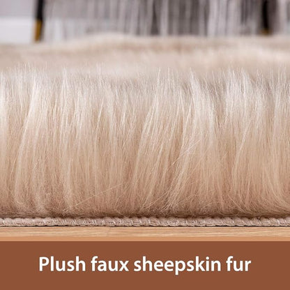 Carvapet 3x3ft Brown Faux Fur Area Rug Irregular Shaped Rug Soft Fluffy Reindeer Hide Imitation Rug, Decorative Throw Carpet for Bedroom Living Room, Plush Floor Mat for Home Decor