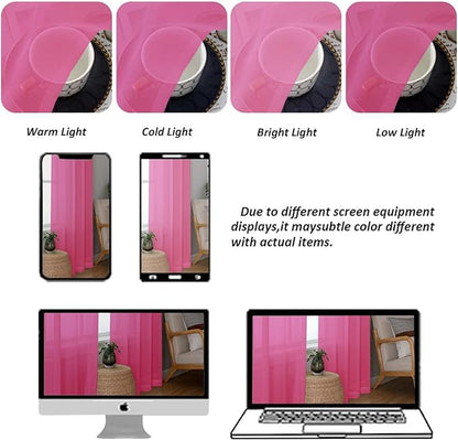 Chyhomenyc Hot Pink Sheer Curtains 30 inch Length 2 Panels, Light Filtering Voile Rod Pocket Short Window Curtians for Bathroom Living Room Farmhouse Small Windows, 42Wx30L inches