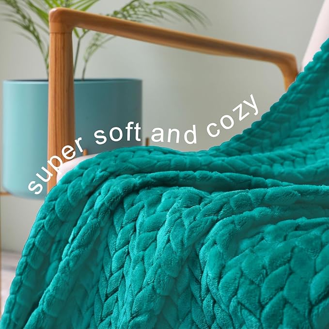 Exclusivo Mezcla Fleece Queen Size Blanket for Bed, 90x90 Inches Soft Cozy Jacquard Flannel Blankets, Lightweight Fuzzy Plush Warm for Women, Teal
