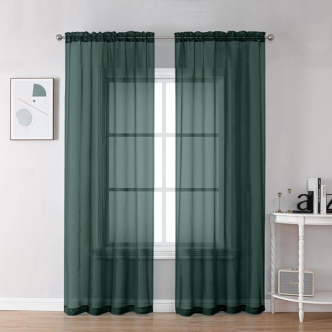 Chyhomenyc Hunter Green Sheer Curtains 78 Inches Long 2 Panels Set for Living Room, Light Filtering Voile Lightweight Bedroom Curtains, Rod Pocket Solid Window Treatment Drapes, Each 42W x 78L