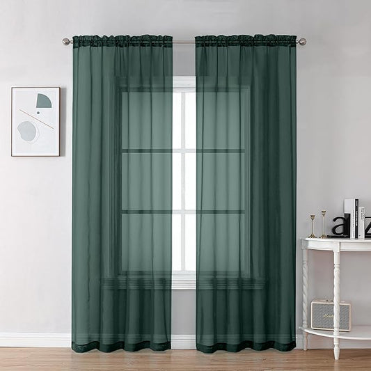 Chyhomenyc Hunter Green Sheer Curtains 78 Inches Long 2 Panels Set for Living Room, Light Filtering Voile Lightweight Bedroom Curtains, Rod Pocket Solid Window Treatment Drapes, Each 42W x 78L